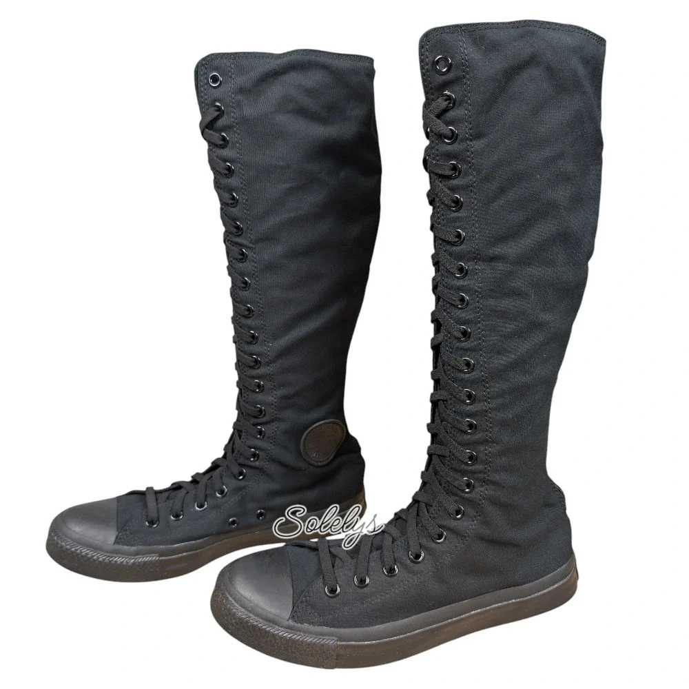 Converse 2009 XXHI Black Monochrome Custom Elastic Lace Knee High Sneaker M9 W11